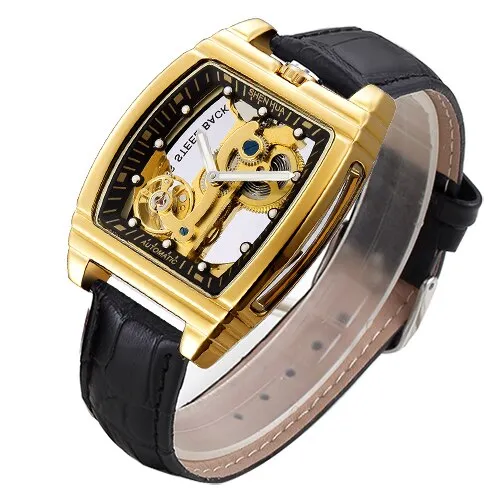 SHENHUA Transparent Automatic Mechanical Watches Fashion Male Steampunk Skeleton Luxury Dial Turbillon Self-Wind Mens Watches