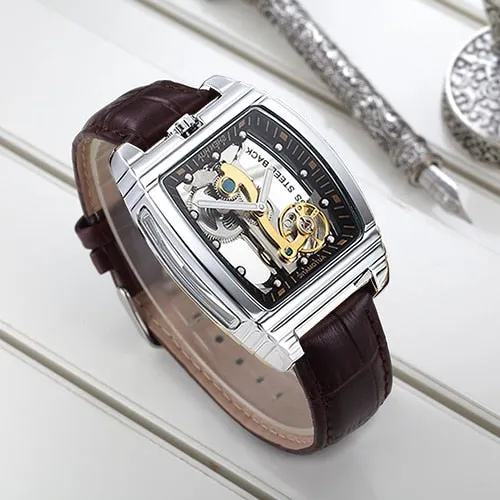 SHENHUA Transparent Automatic Mechanical Watches Fashion Male Steampunk Skeleton Luxury Dial Turbillon Self-Wind Mens Watches