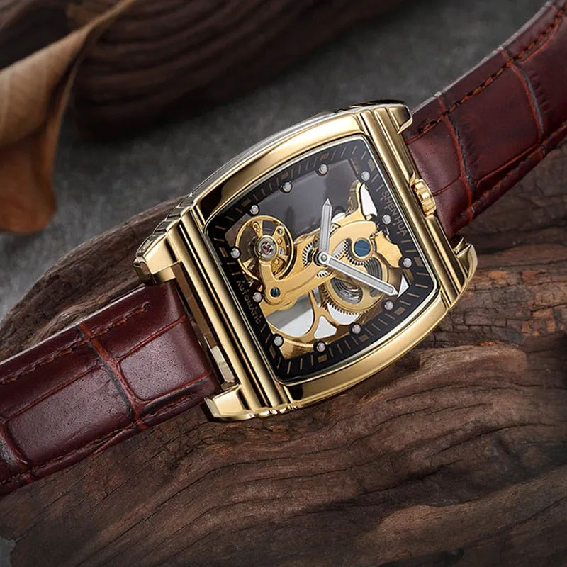 SHENHUA Transparent Automatic Mechanical Watches Fashion Male Steampunk Skeleton Luxury Dial Turbillon Self-Wind Mens Watches
