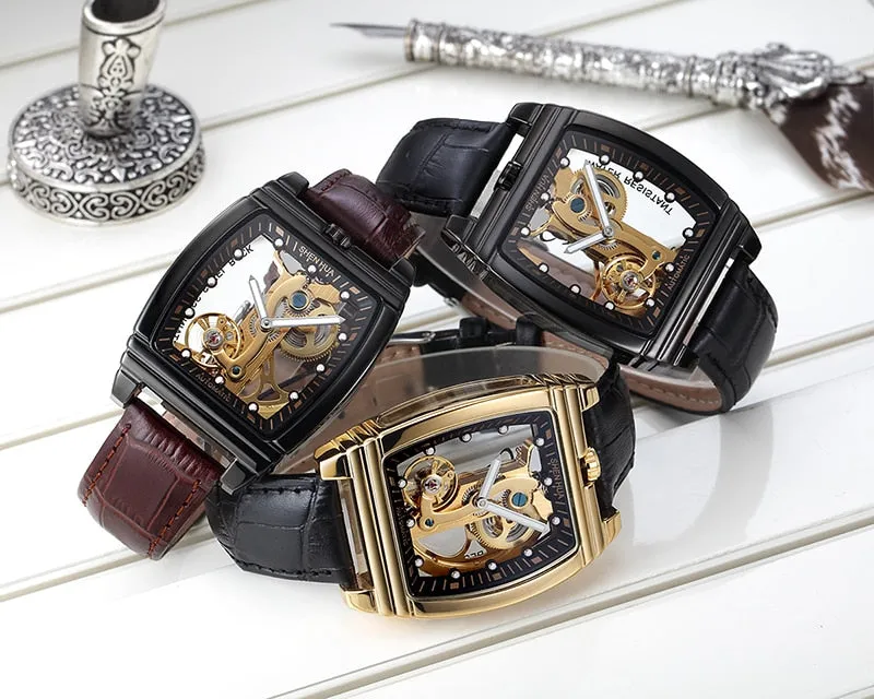 SHENHUA Transparent Automatic Mechanical Watches Fashion Male Steampunk Skeleton Luxury Dial Turbillon Self-Wind Mens Watches