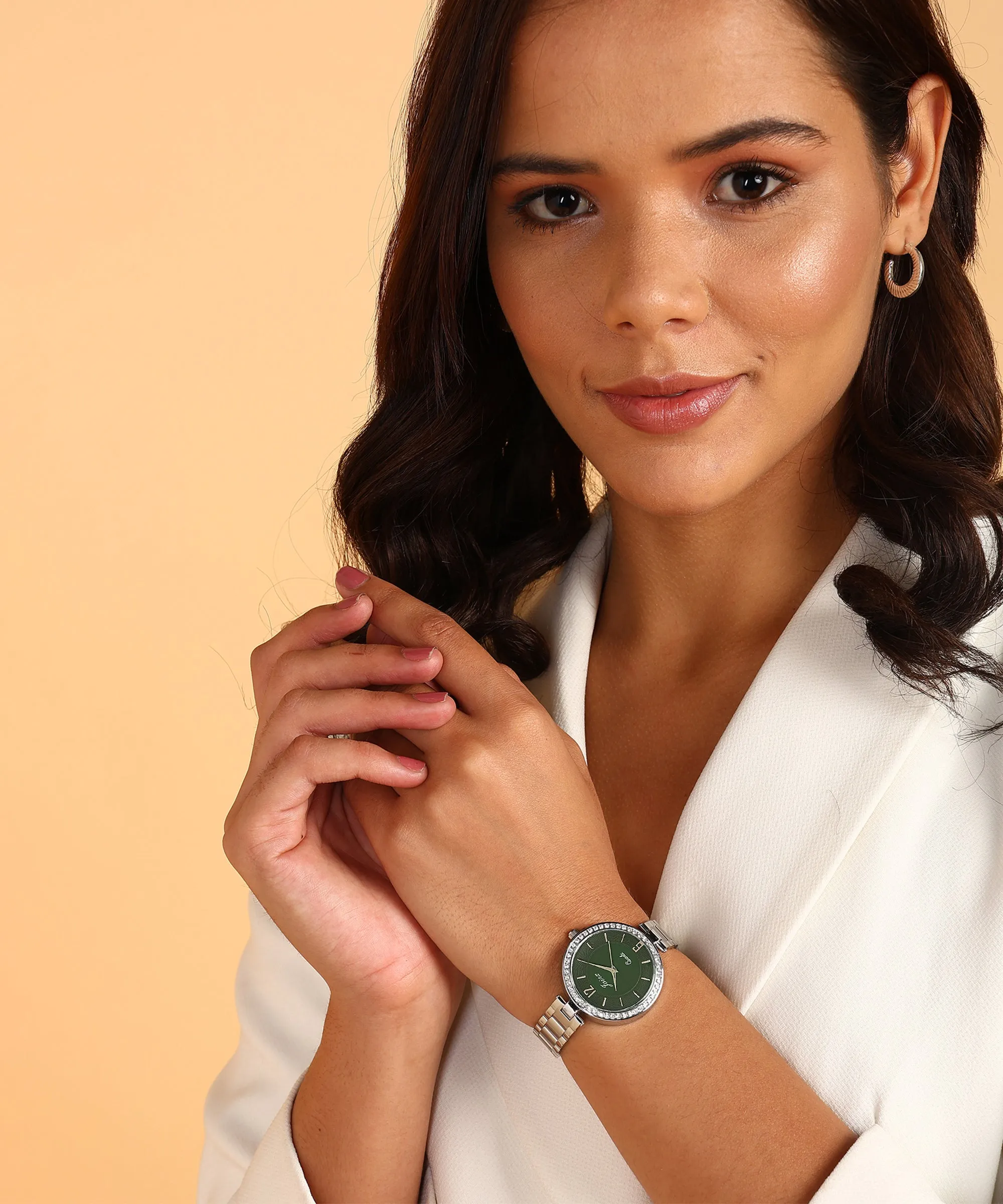 Silver Chain Green Dial Analog Wrist Watch For Women - JW8592