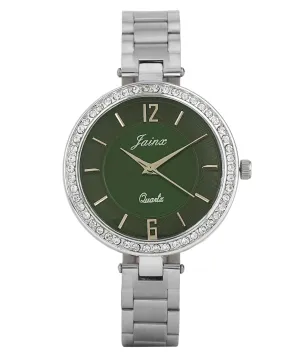Silver Chain Green Dial Analog Wrist Watch For Women - JW8592
