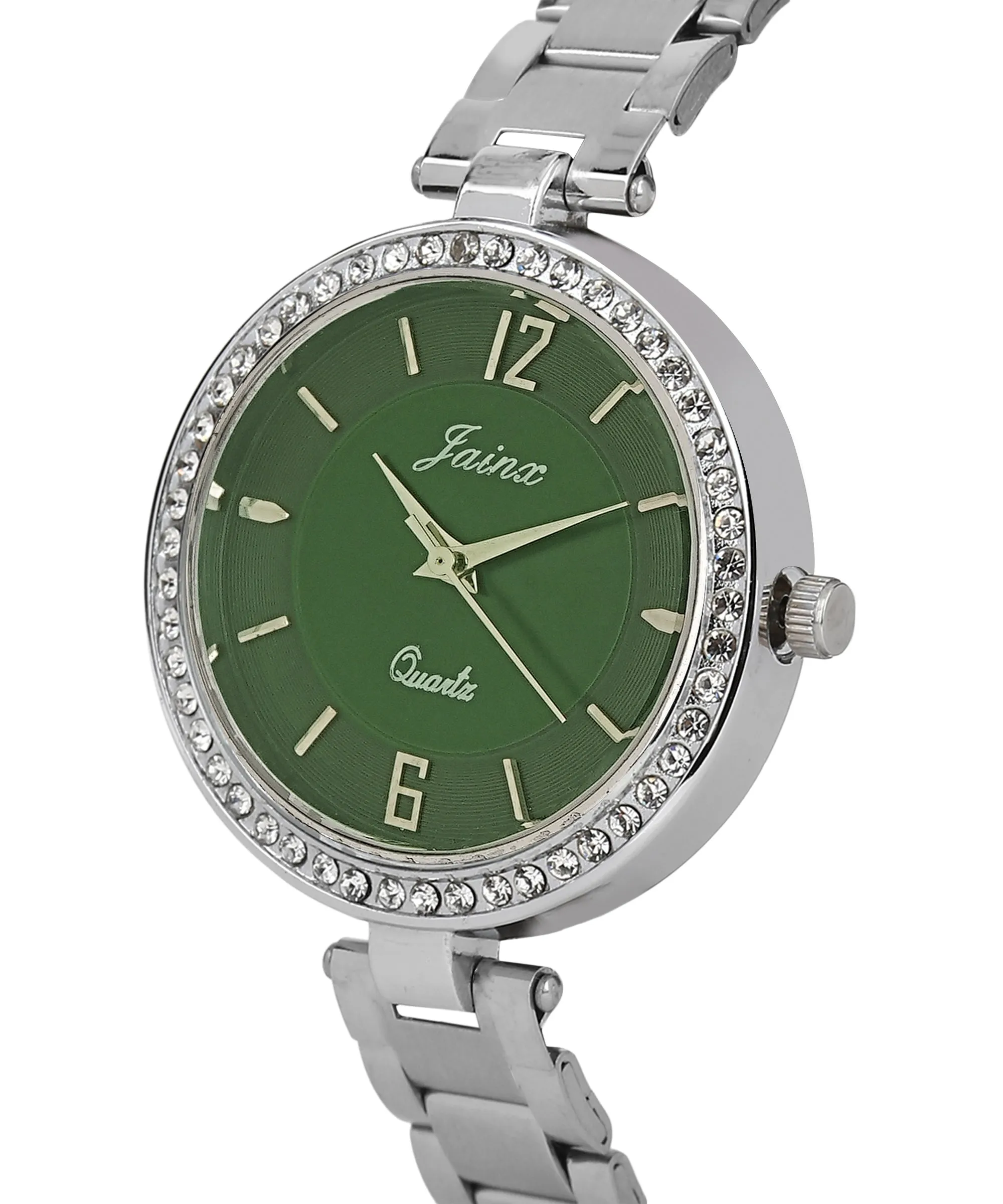 Silver Chain Green Dial Analog Wrist Watch For Women - JW8592