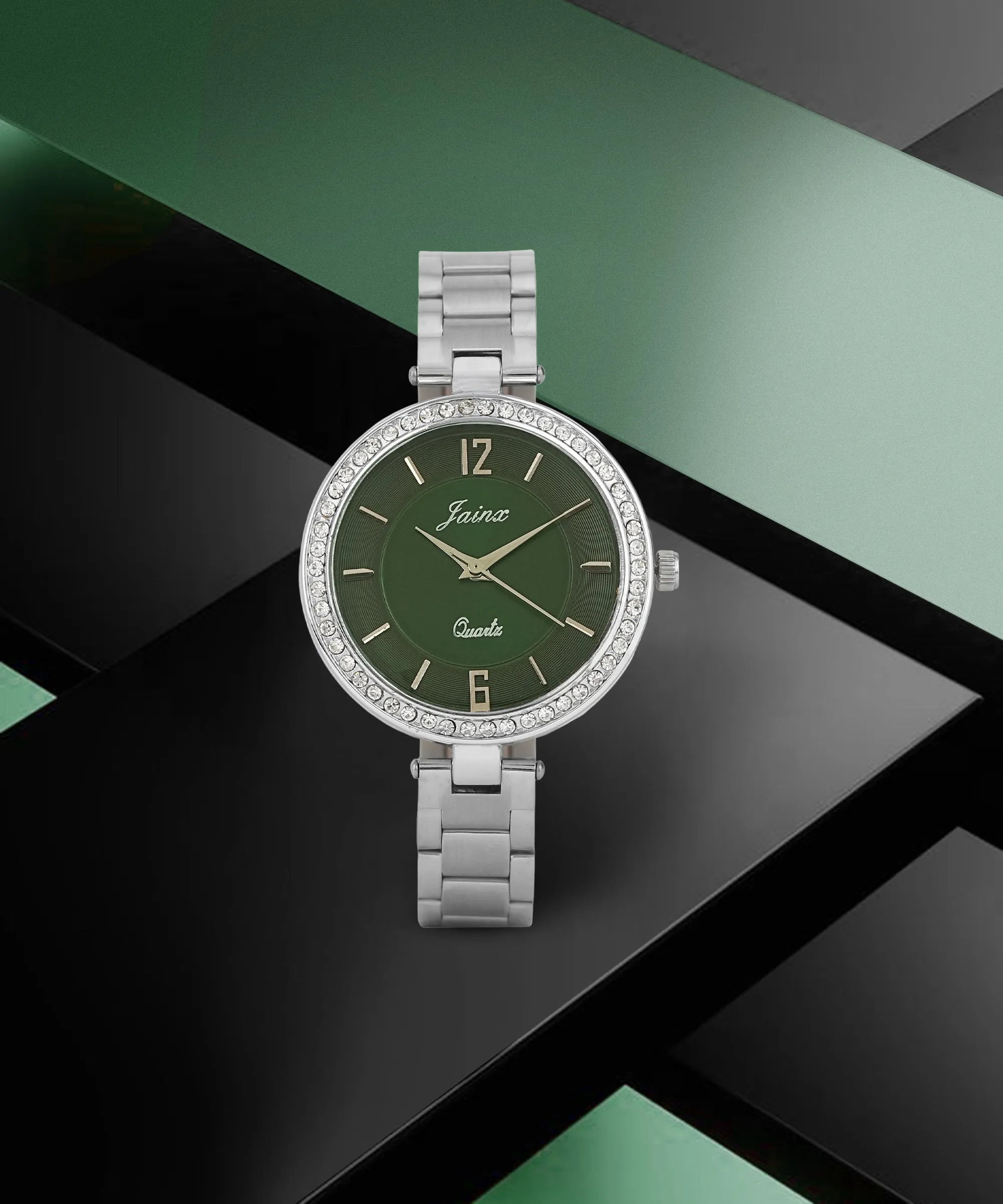 Silver Chain Green Dial Analog Wrist Watch For Women - JW8592