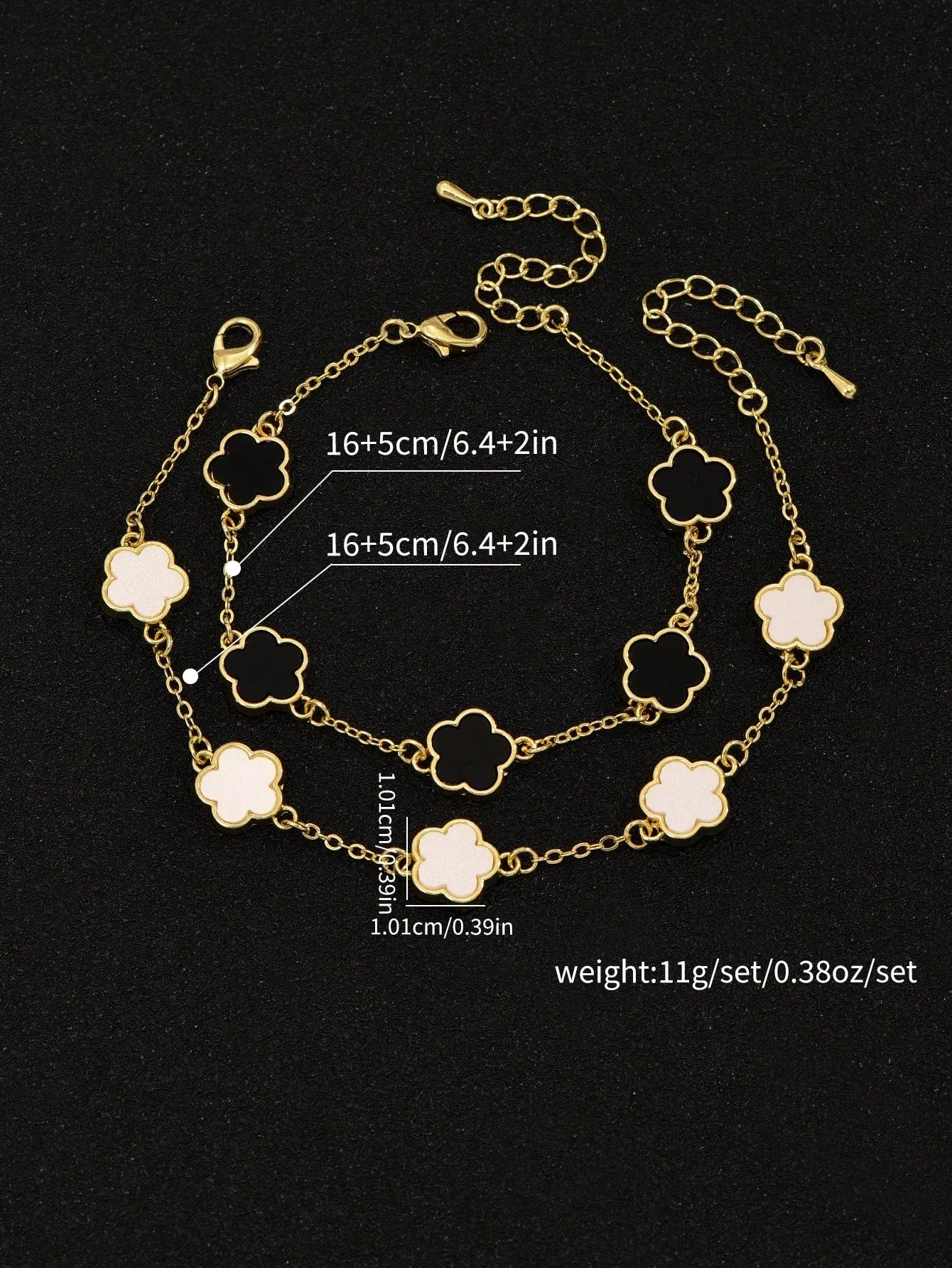 Simple & Fashionable Five-Petal Flower Design Copper Bracelet 2pcs