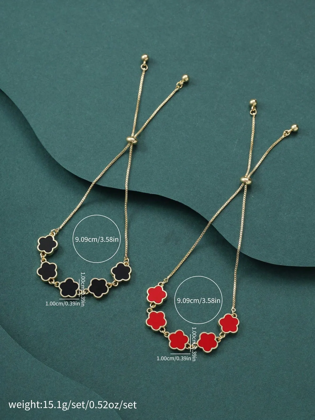 Simple & Fashionable Five-Petal Flower Design Copper Bracelet 2pcs