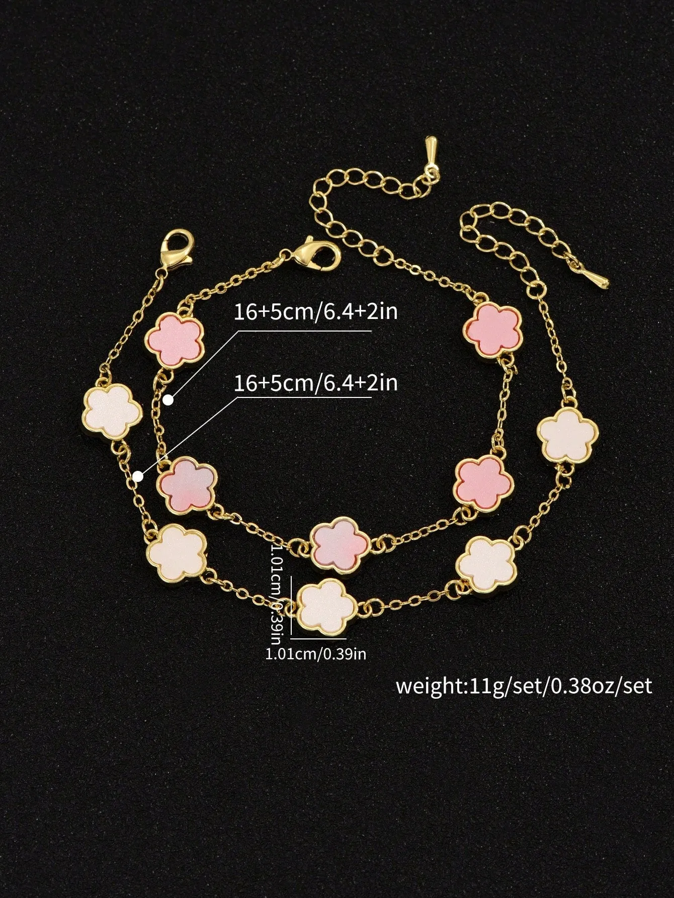 Simple & Fashionable Five-Petal Flower Design Copper Bracelet 2pcs