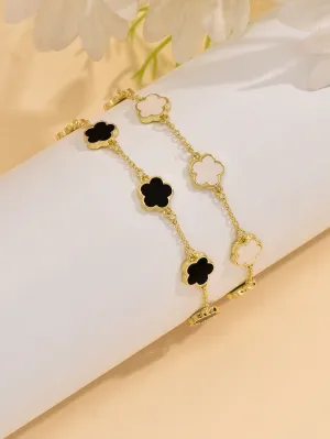 Simple & Fashionable Five-Petal Flower Design Copper Bracelet 2pcs