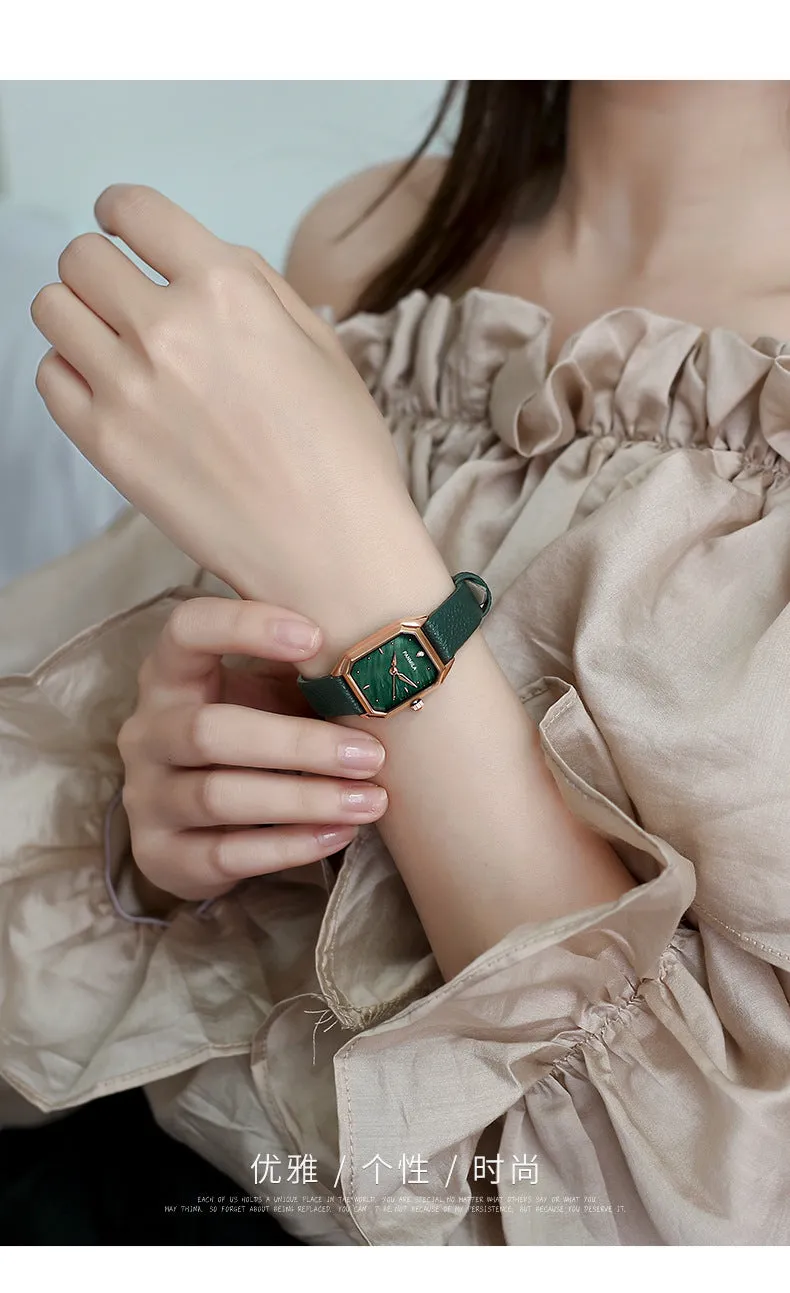 Simple temperament square green women's Watch