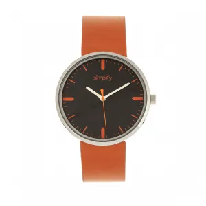 Simplify The 4500 Leather-Band Watch - Silver/Orange