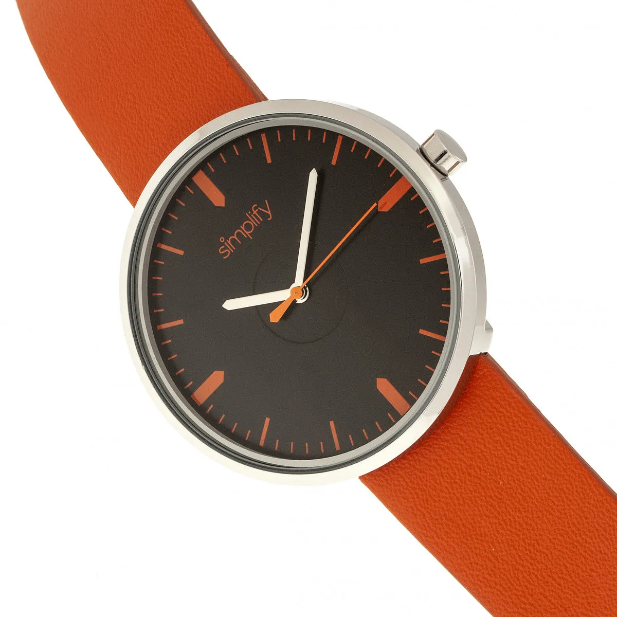 Simplify The 4500 Leather-Band Watch - Silver/Orange