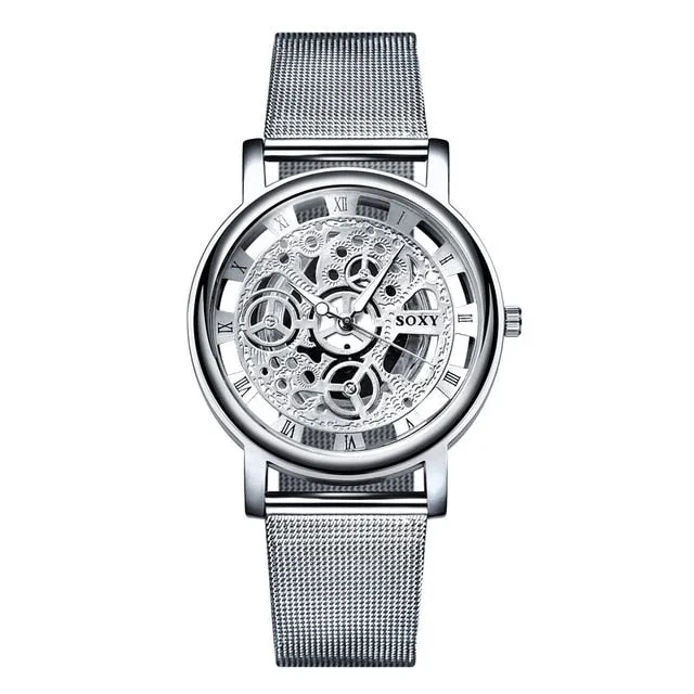 SOXY Watch 2019 Skeleton Wrist Watch Men Simple Style Mesh Belt Men Women Unisex Quartz Watches Hollow Watches relogio masculino