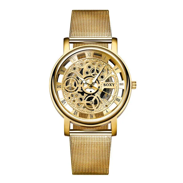 SOXY Watch 2019 Skeleton Wrist Watch Men Simple Style Mesh Belt Men Women Unisex Quartz Watches Hollow Watches relogio masculino