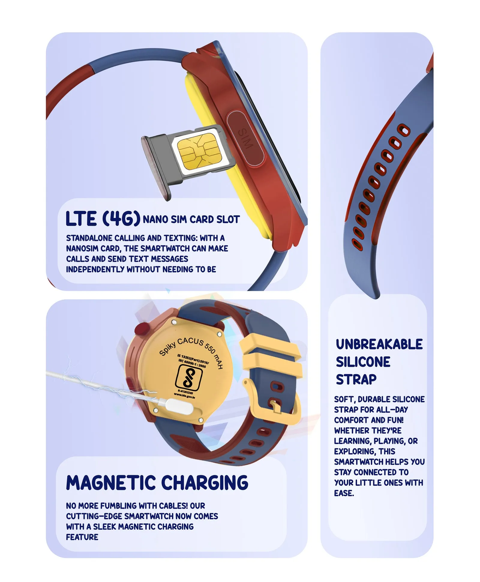 Spiky Cacus 4g Video & Voice Calling Smartwatch with GPS  - Purple