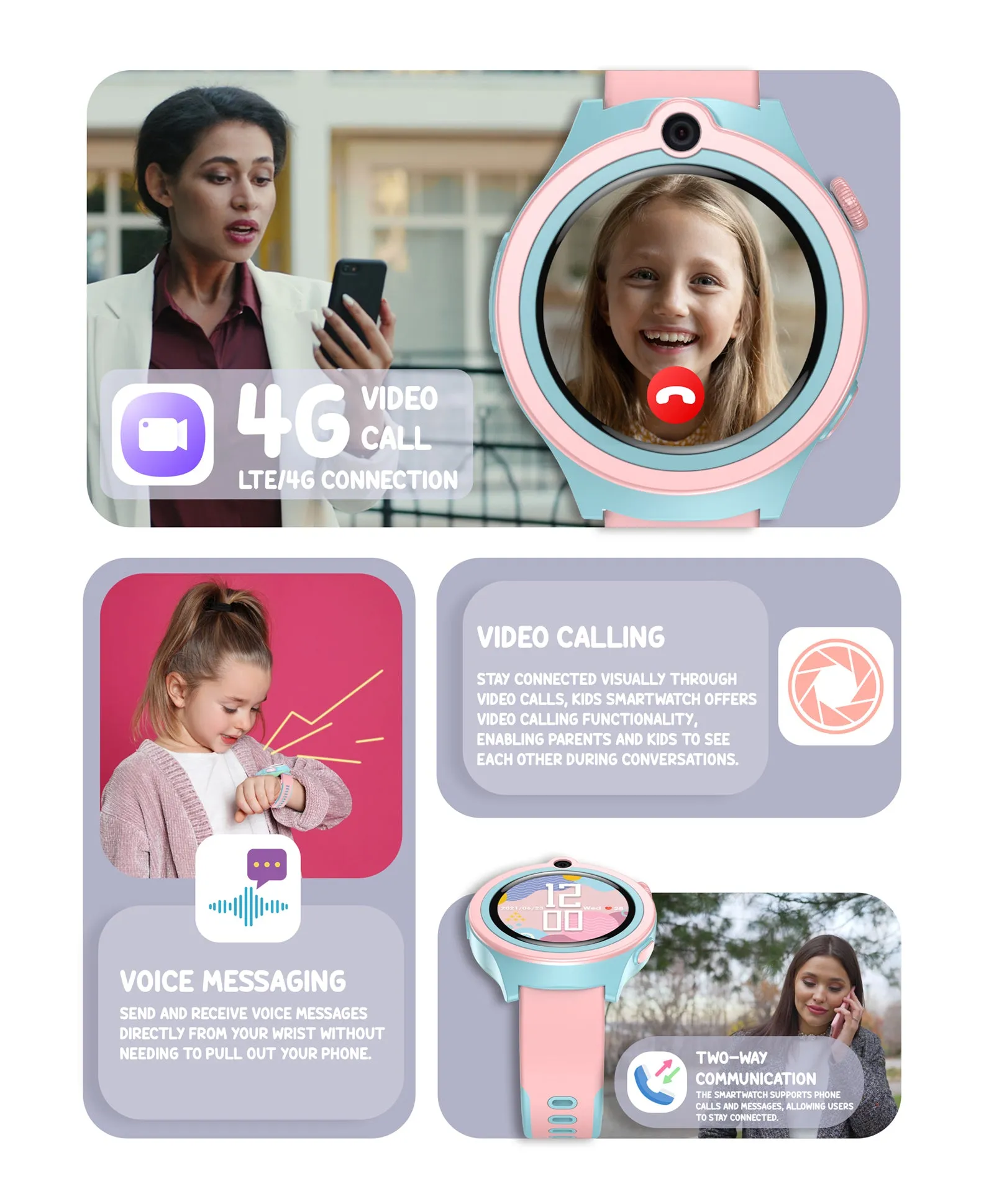 Spiky Cacus 4g Video & Voice Calling Smartwatch with GPS  - Purple