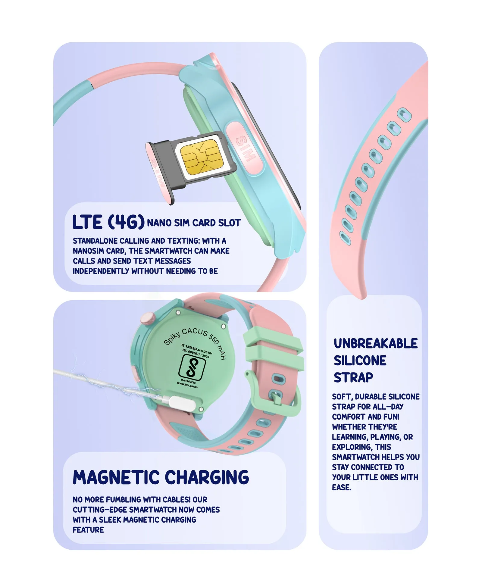 Spiky Cacus 4g Video & Voice Calling Smartwatch with GPS  - Purple