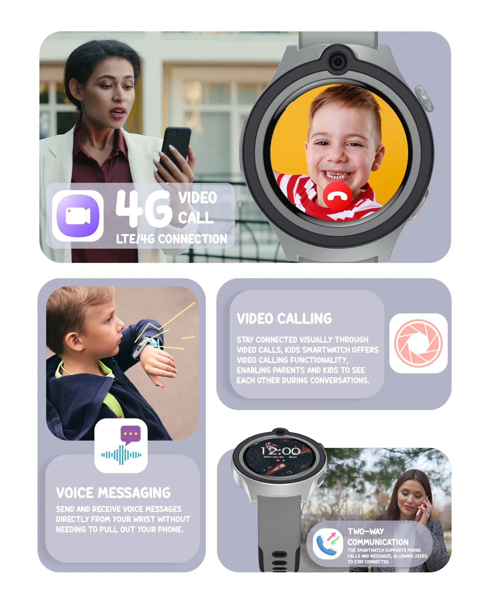 Spiky Cacus 4g Video & Voice Calling Smartwatch with GPS  - Purple