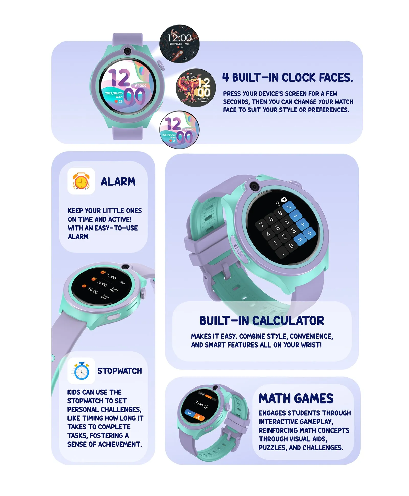 Spiky Cacus 4g Video & Voice Calling Smartwatch with GPS  - Purple