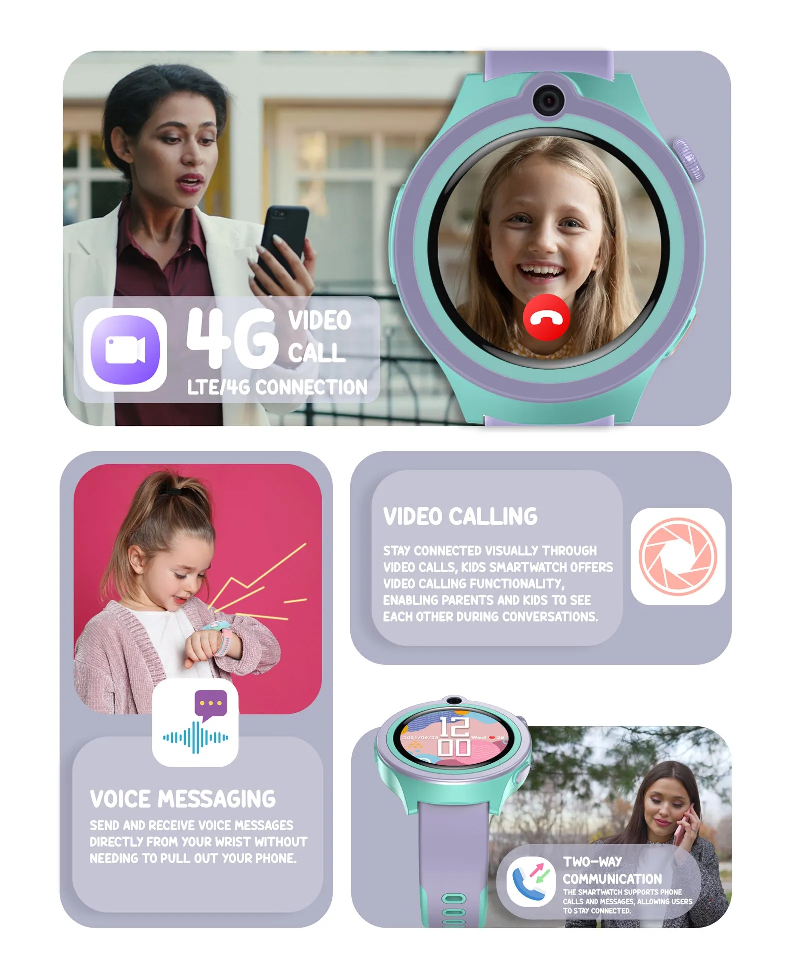 Spiky Cacus 4g Video & Voice Calling Smartwatch with GPS  - Purple