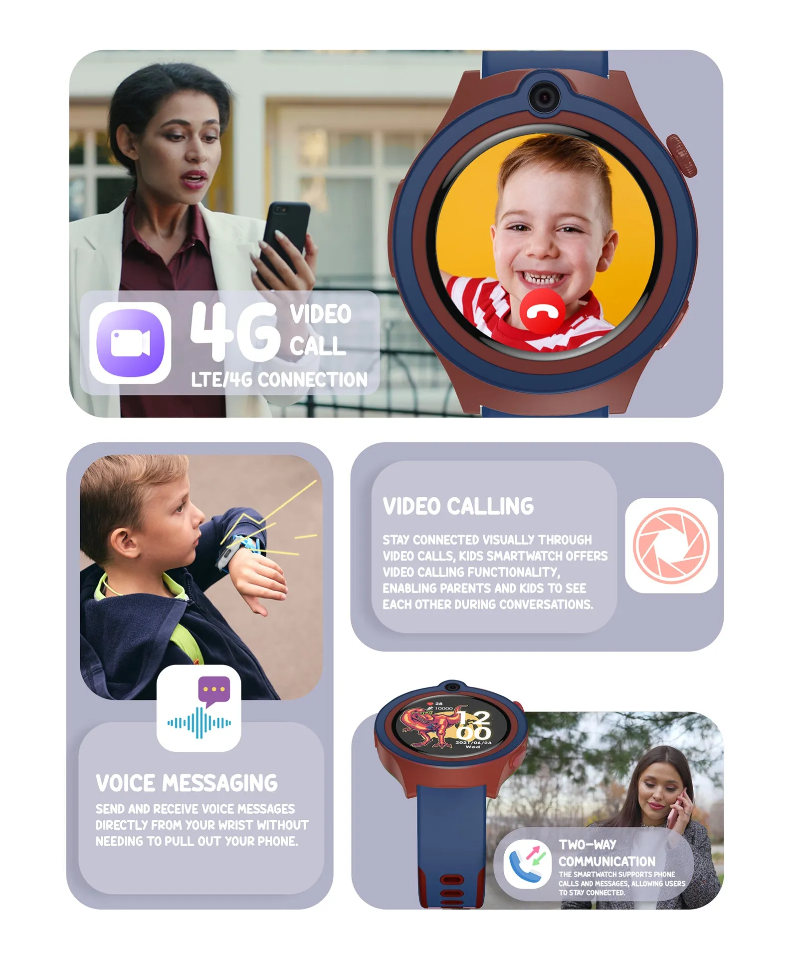 Spiky Cacus 4g Video & Voice Calling Smartwatch with GPS  - Purple