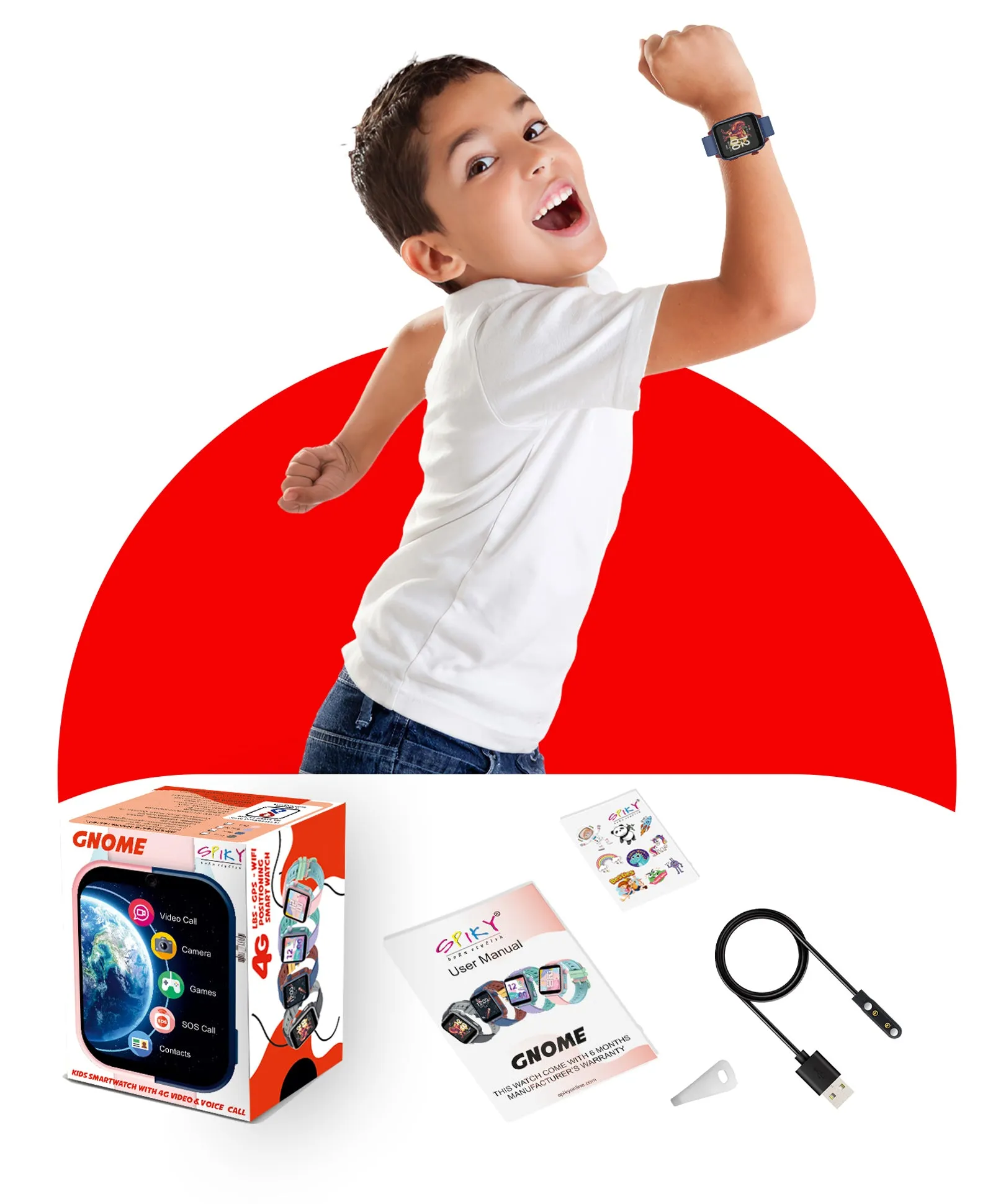 Spiky GNOME 4g Video & Voice Calling Smartwatch with - Black