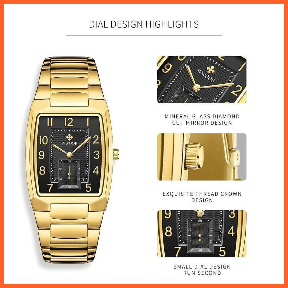 Square Watch For Men | Luxury Business Stainless Steel Gold Quartz Wrist Watches