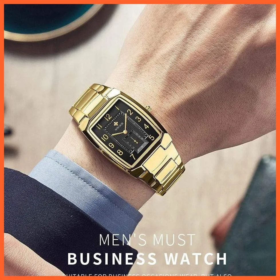 Square Watch For Men | Luxury Business Stainless Steel Gold Quartz Wrist Watches