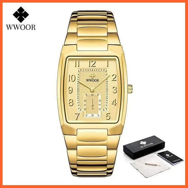 Square Watch For Men | Luxury Business Stainless Steel Gold Quartz Wrist Watches