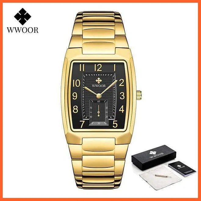 Square Watch For Men | Luxury Business Stainless Steel Gold Quartz Wrist Watches