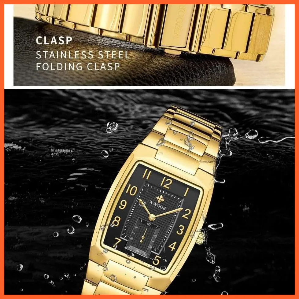 Square Watch For Men | Luxury Business Stainless Steel Gold Quartz Wrist Watches
