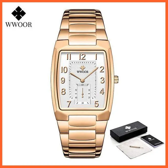 Square Watch For Men | Luxury Business Stainless Steel Gold Quartz Wrist Watches
