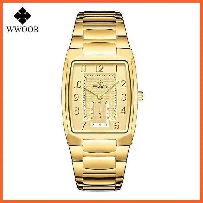 Square Watch For Men | Luxury Business Stainless Steel Gold Quartz Wrist Watches
