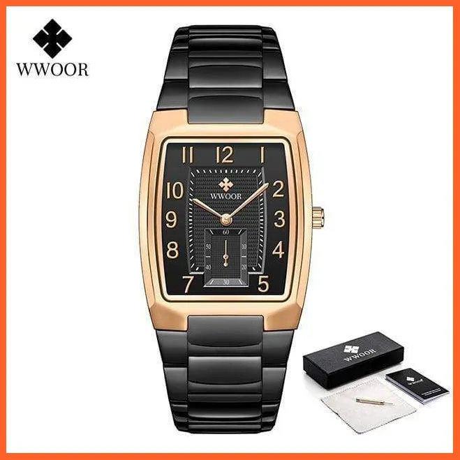 Square Watch For Men | Luxury Business Stainless Steel Gold Quartz Wrist Watches