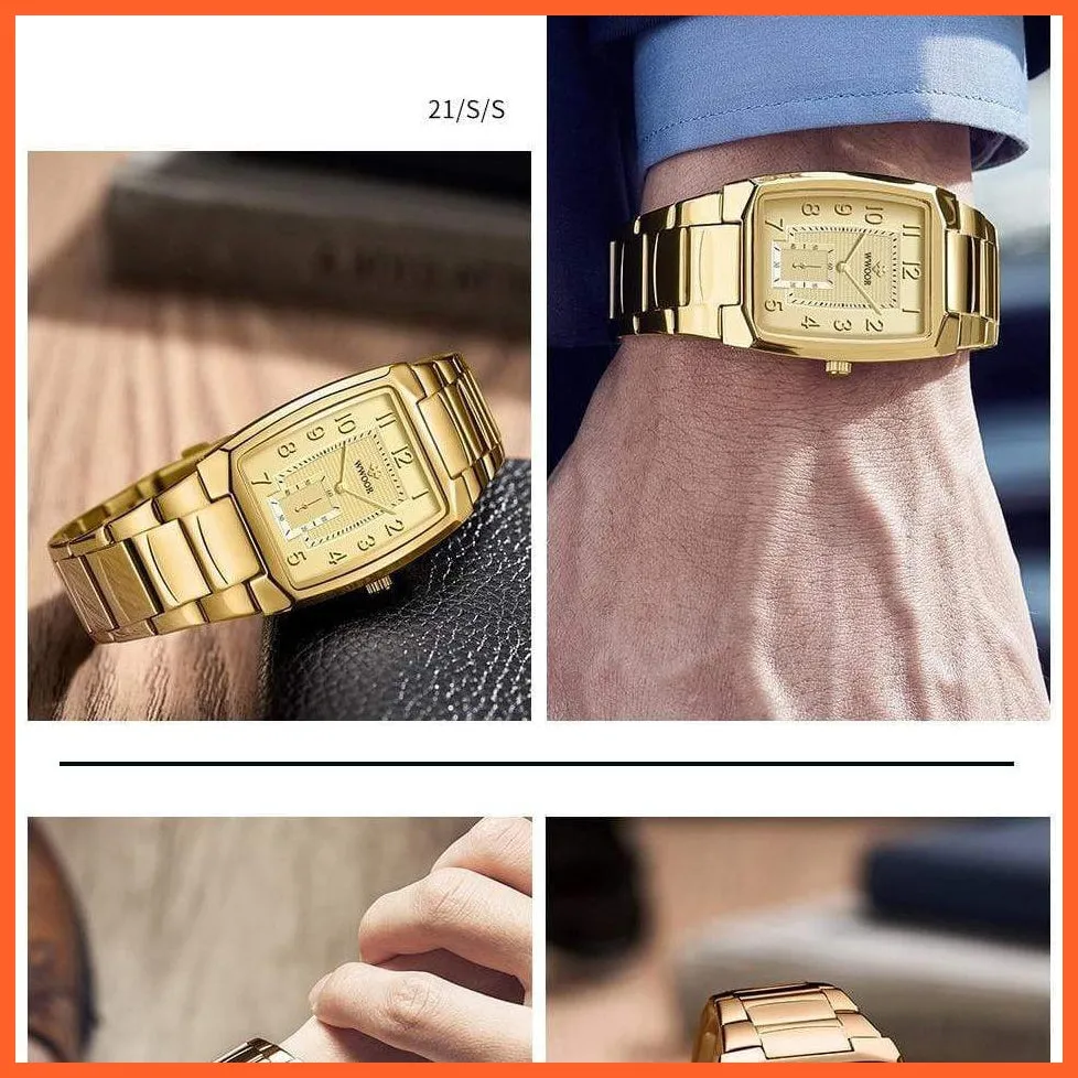 Square Watch For Men | Luxury Business Stainless Steel Gold Quartz Wrist Watches