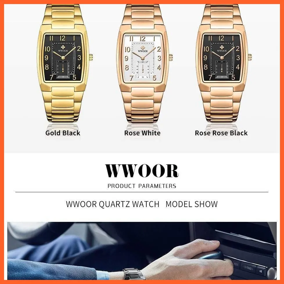 Square Watch For Men | Luxury Business Stainless Steel Gold Quartz Wrist Watches
