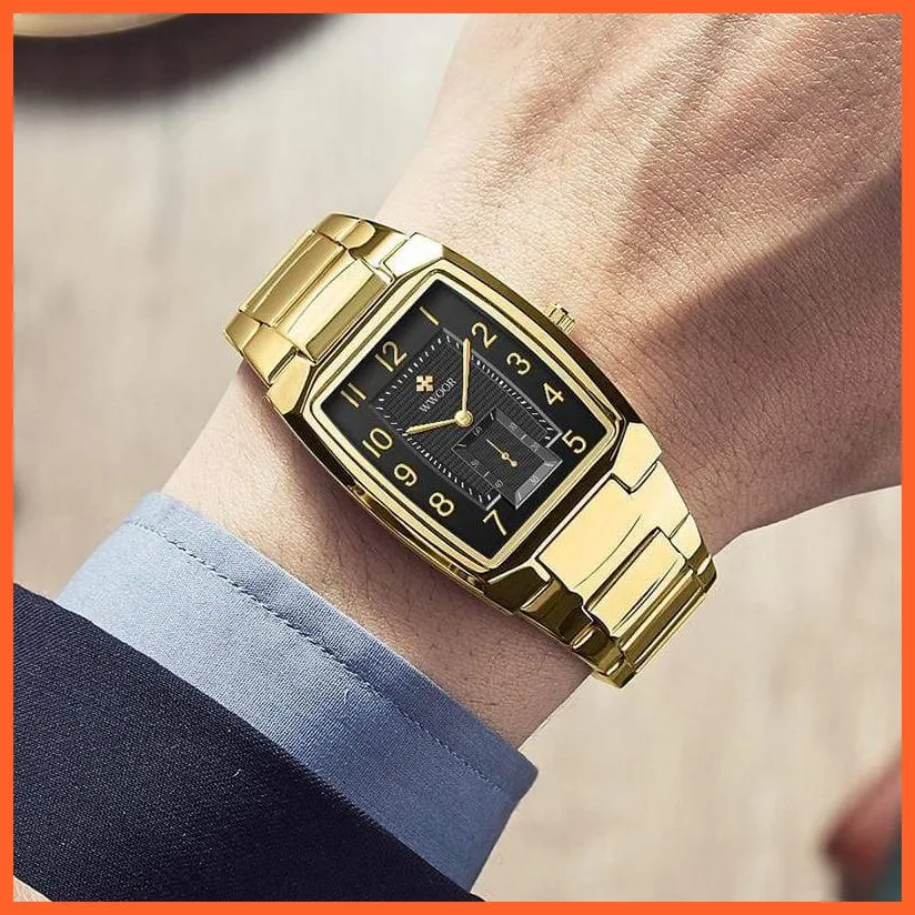 Square Watch For Men | Luxury Business Stainless Steel Gold Quartz Wrist Watches