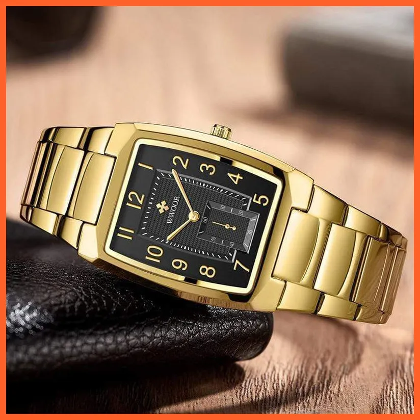 Square Watch For Men | Luxury Business Stainless Steel Gold Quartz Wrist Watches
