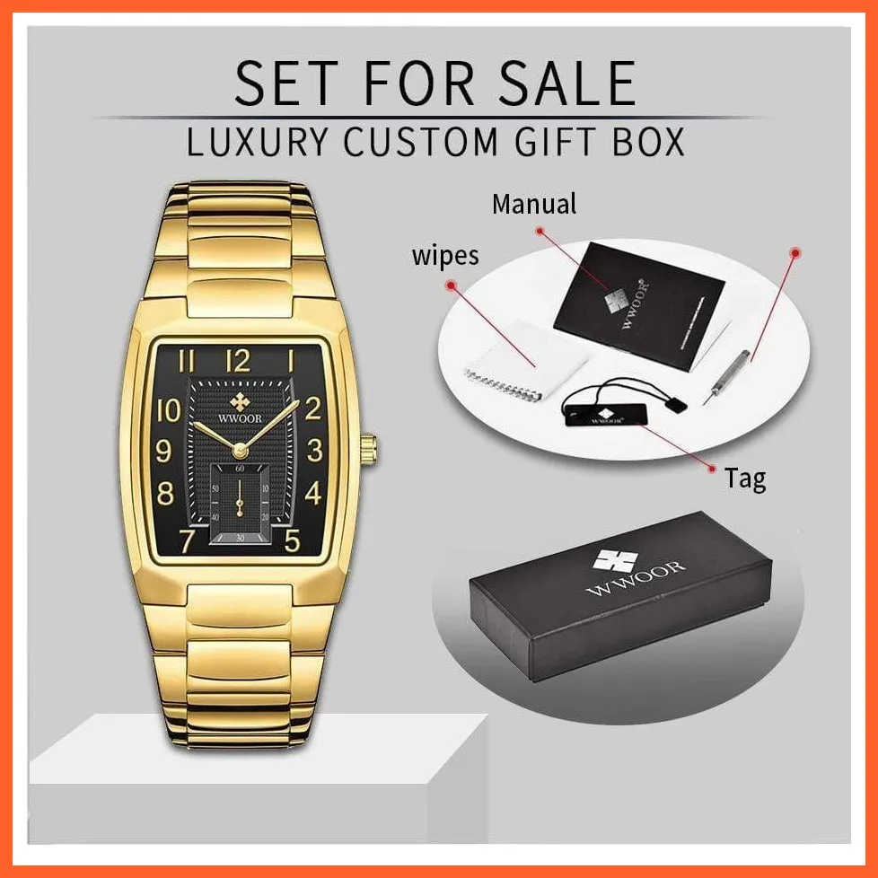 Square Watch For Men | Luxury Business Stainless Steel Gold Quartz Wrist Watches