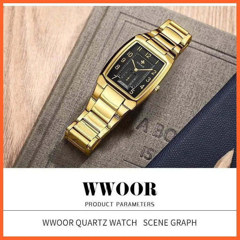 Square Watch For Men | Luxury Business Stainless Steel Gold Quartz Wrist Watches