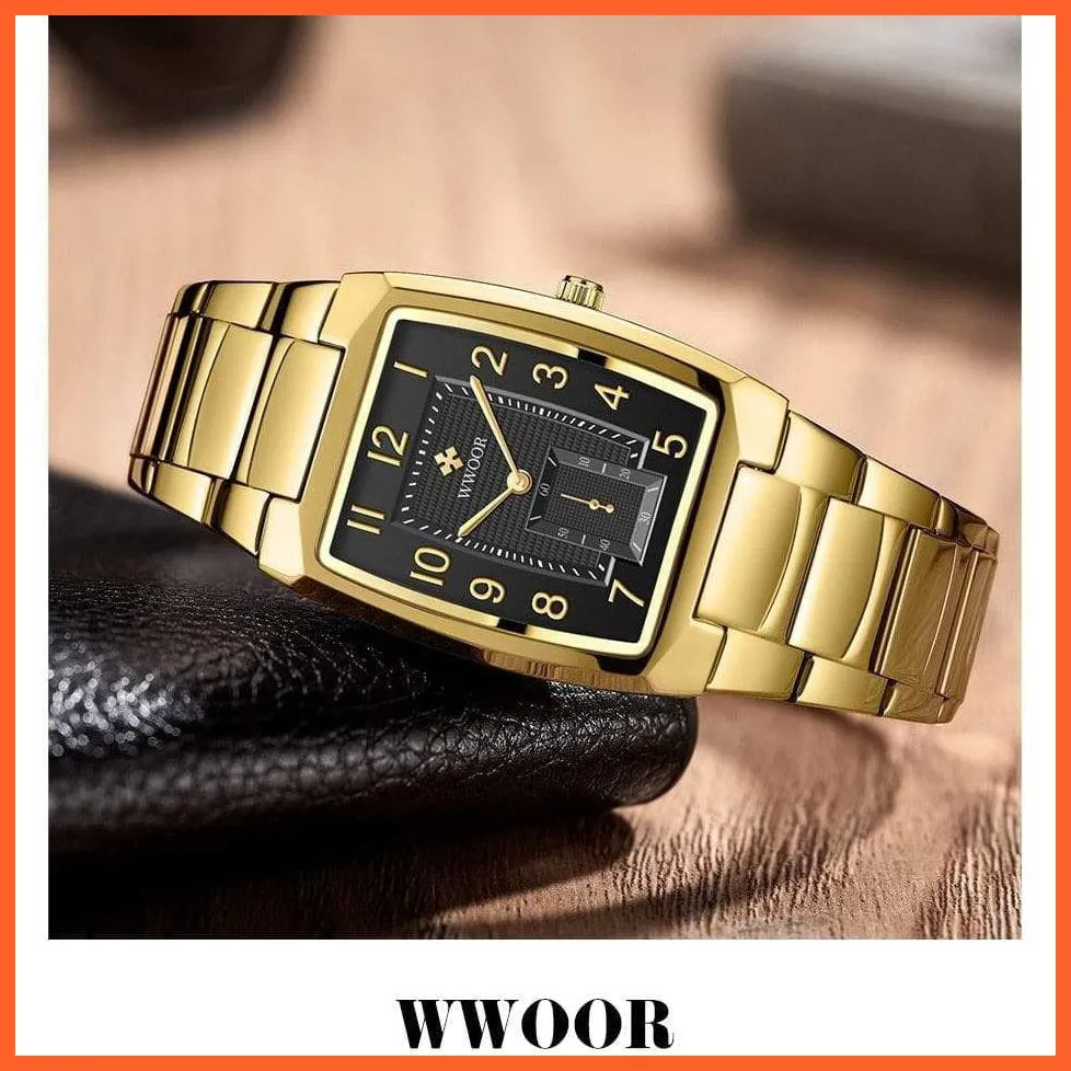 Square Watch For Men | Luxury Business Stainless Steel Gold Quartz Wrist Watches