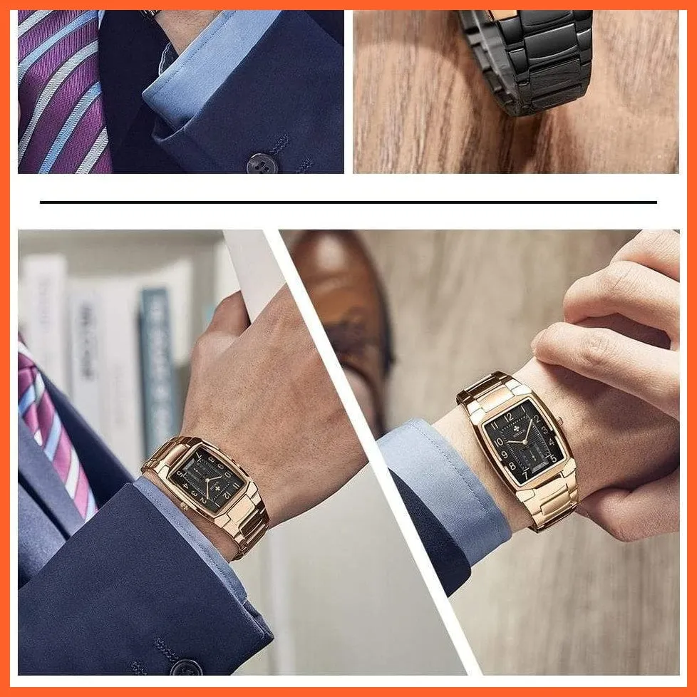 Square Watch For Men | Luxury Business Stainless Steel Gold Quartz Wrist Watches
