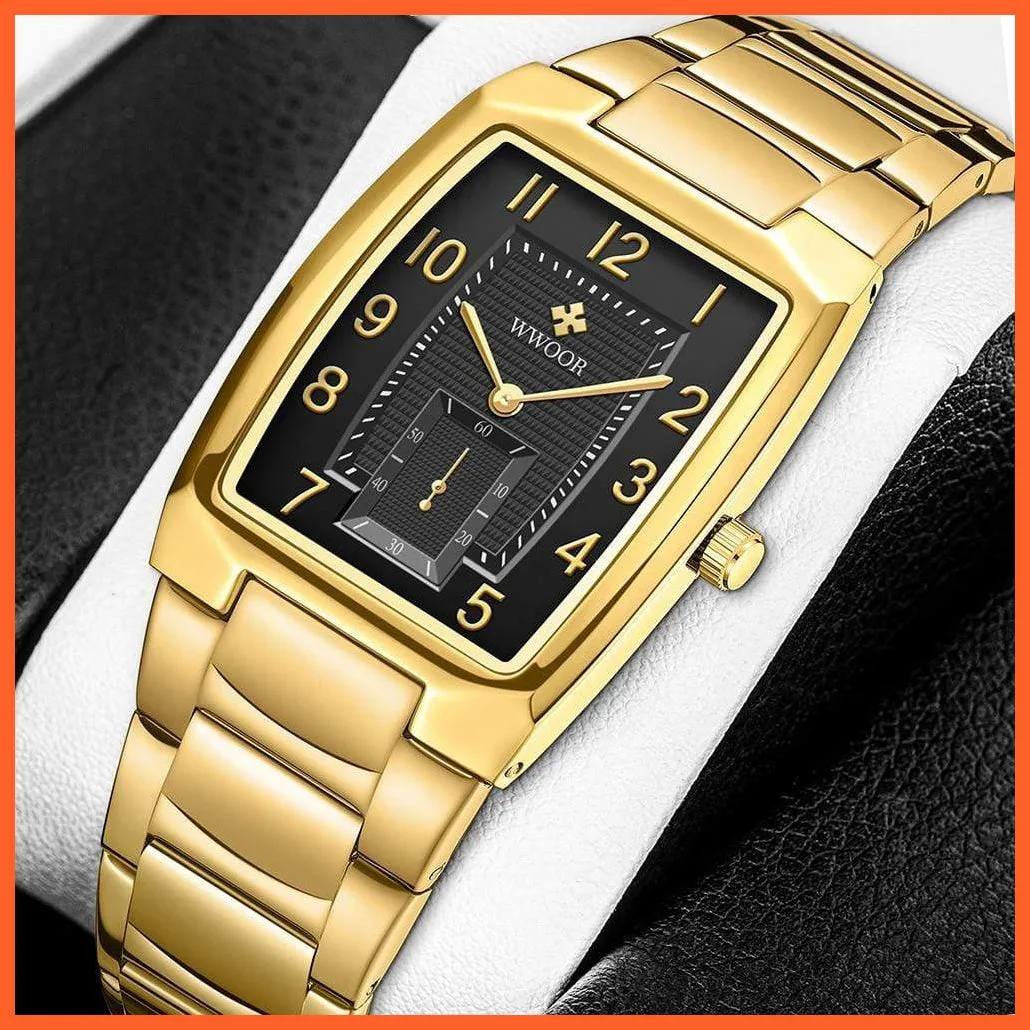 Square Watch For Men | Luxury Business Stainless Steel Gold Quartz Wrist Watches