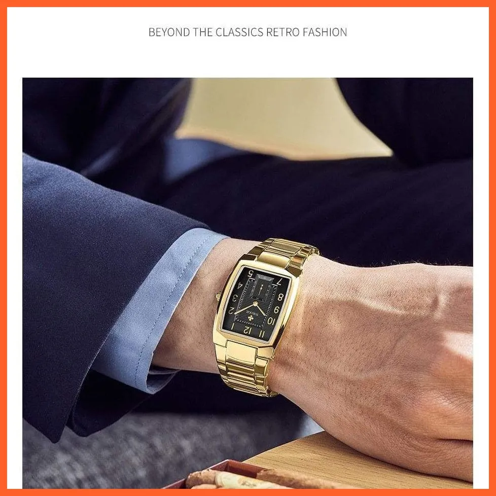 Square Watch For Men | Luxury Business Stainless Steel Gold Quartz Wrist Watches