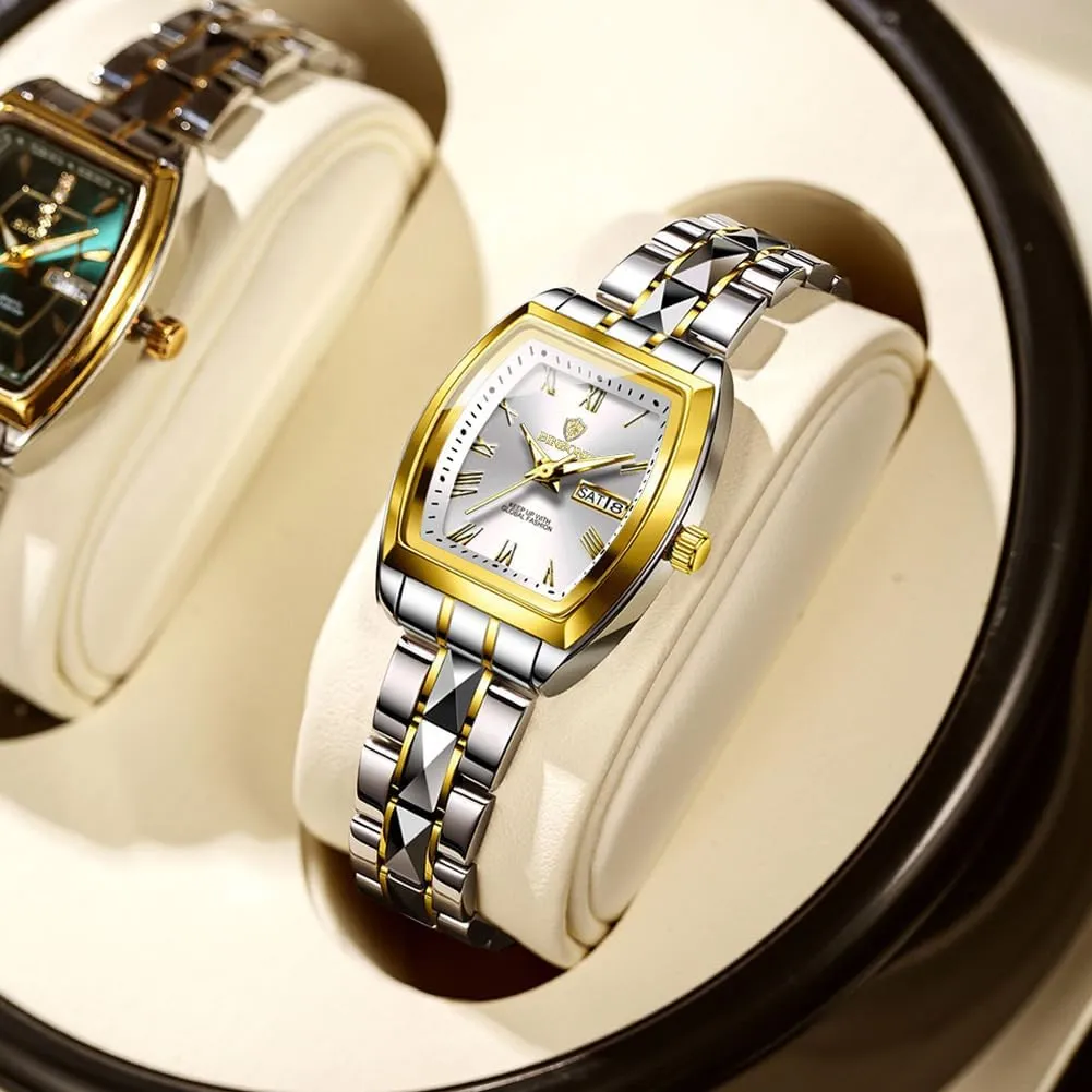 Square Womens Watch Fashion Luxury Elegant Dress Stainless Steel Ladies Wrist Watches for Female Day Date Waterproof Luminous