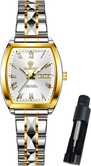 Square Womens Watch Fashion Luxury Elegant Dress Stainless Steel Ladies Wrist Watches for Female Day Date Waterproof Luminous