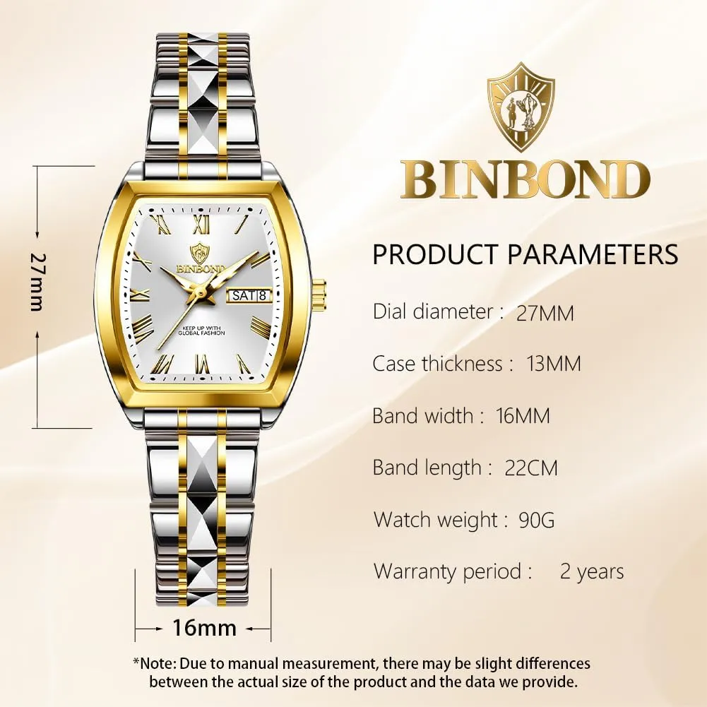 Square Womens Watch Fashion Luxury Elegant Dress Stainless Steel Ladies Wrist Watches for Female Day Date Waterproof Luminous