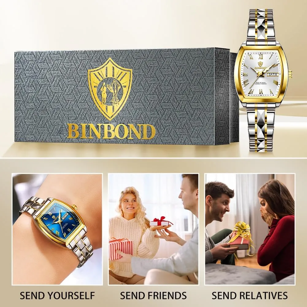 Square Womens Watch Fashion Luxury Elegant Dress Stainless Steel Ladies Wrist Watches for Female Day Date Waterproof Luminous
