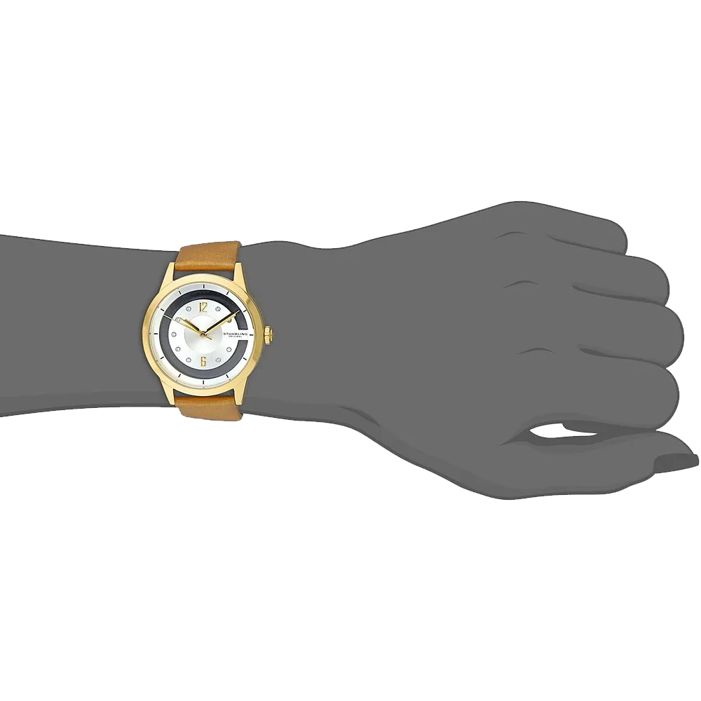 Stuhrling Original Women's 946L 03 Winchester Swarovski Crystal Accented 23k Gold Layered Watch with Champagne Leather Band