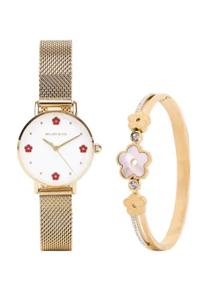 Susy Gold Mesh Watch with Bangle Set (Gold)
