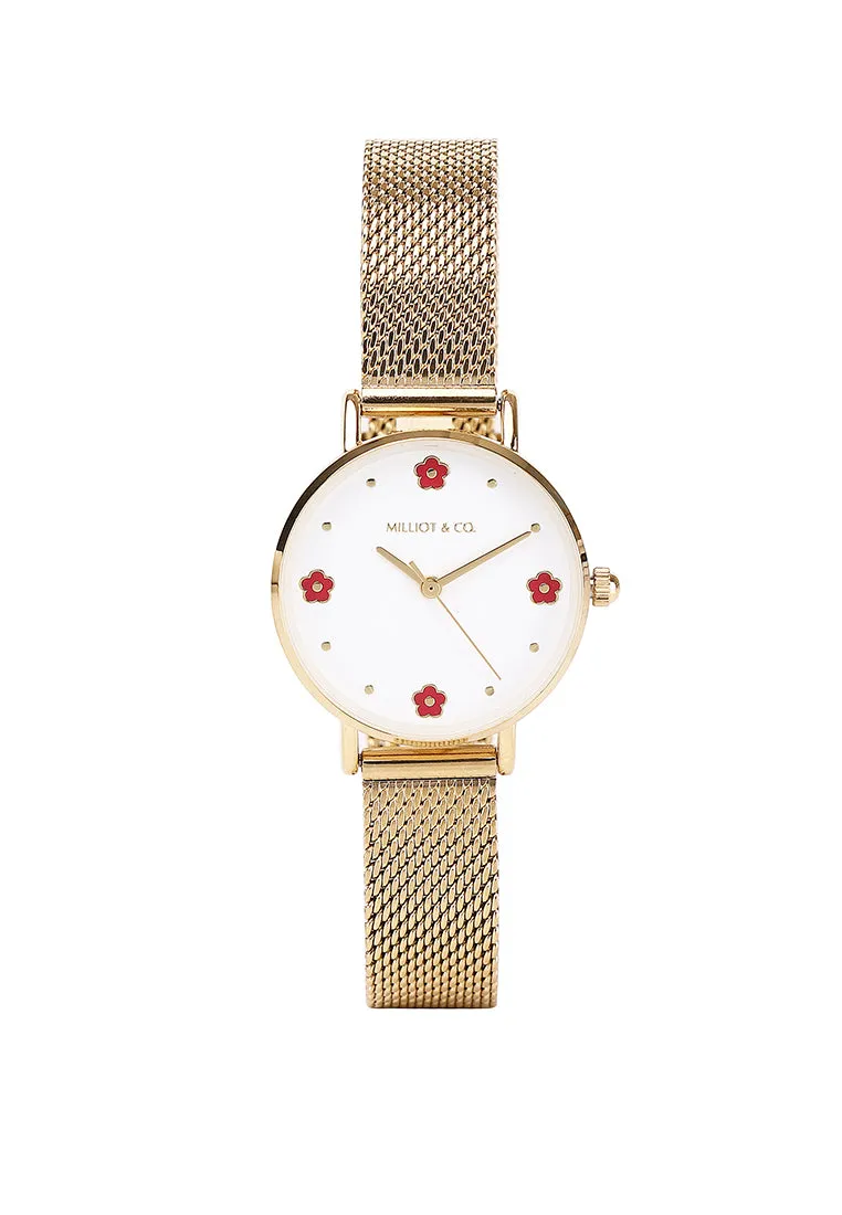Susy Gold Mesh Watch with Bangle Set (Gold)